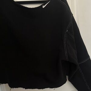 Nike Women's Black Crop Top with White Stitching